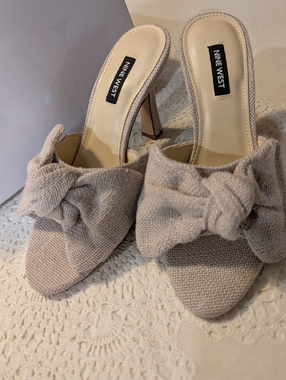 Nine West Neutral Gray Knot Front Mule Heels